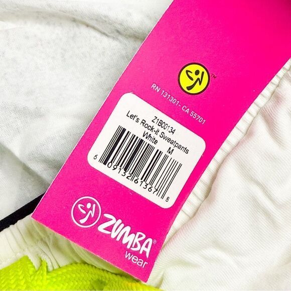 Zumba Let's Rock-It Sweatpants White Unisex Dance Fitness Activewear Size M - Picture 8 of 8